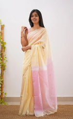 Yellow Pink Jacquard Saree