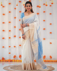 Sky Blue Jacquard Saree for Women – Elegant Soft Weave Festive Wear