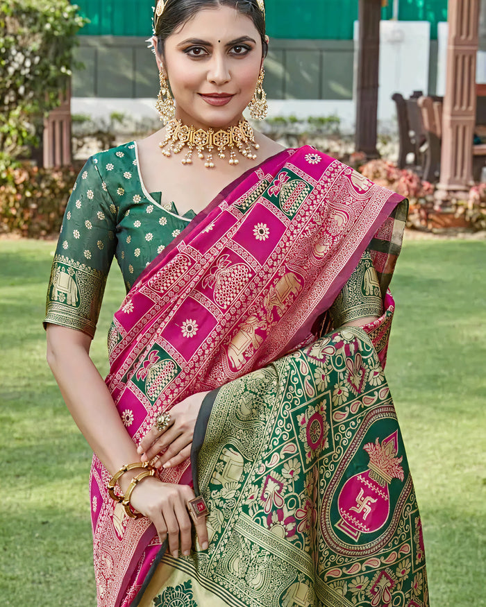 Luxurious Wine Jacquard Saree – Elegant Woven Festive & Wedding Wear