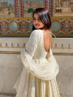Ivory Mirror Work Georgette Anarkali Suit Set