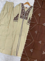 Cream Roman Silk Anarkali Kurti Set