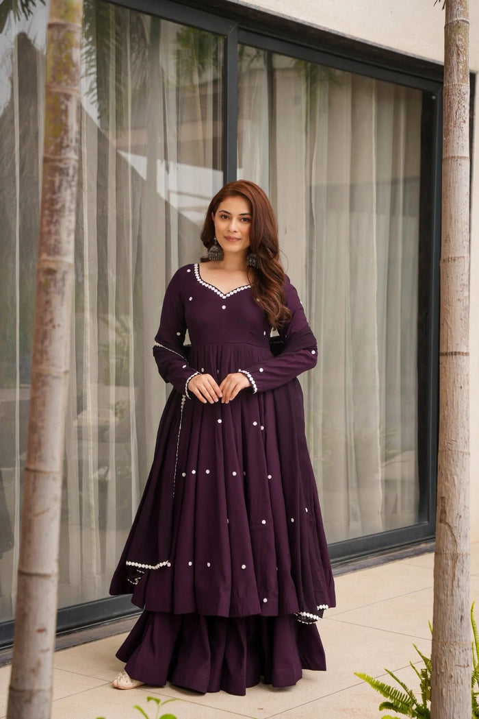 Royal Plum Rayon Anarkali Suit Set