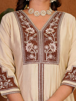 Cream Roman Silk Anarkali Kurti Set