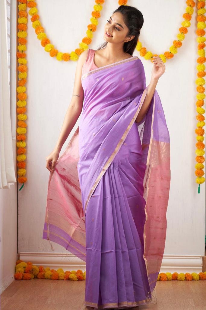 Lavender Pink Jacquard Saree