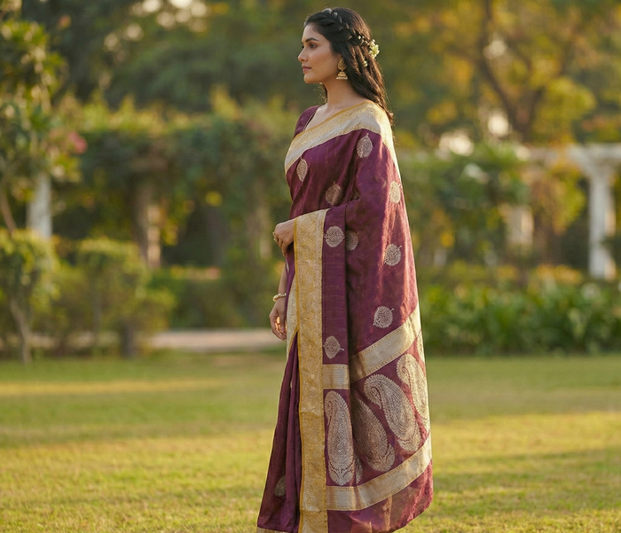 Maroon Jacquard Saree – Rich Woven Elegance for Timeless Style