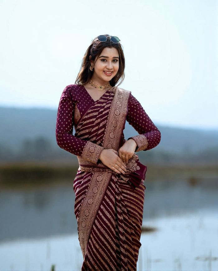 Wine Maroon Jacquard Saree – Rich Festive Elegance for Weddings & Celebrations