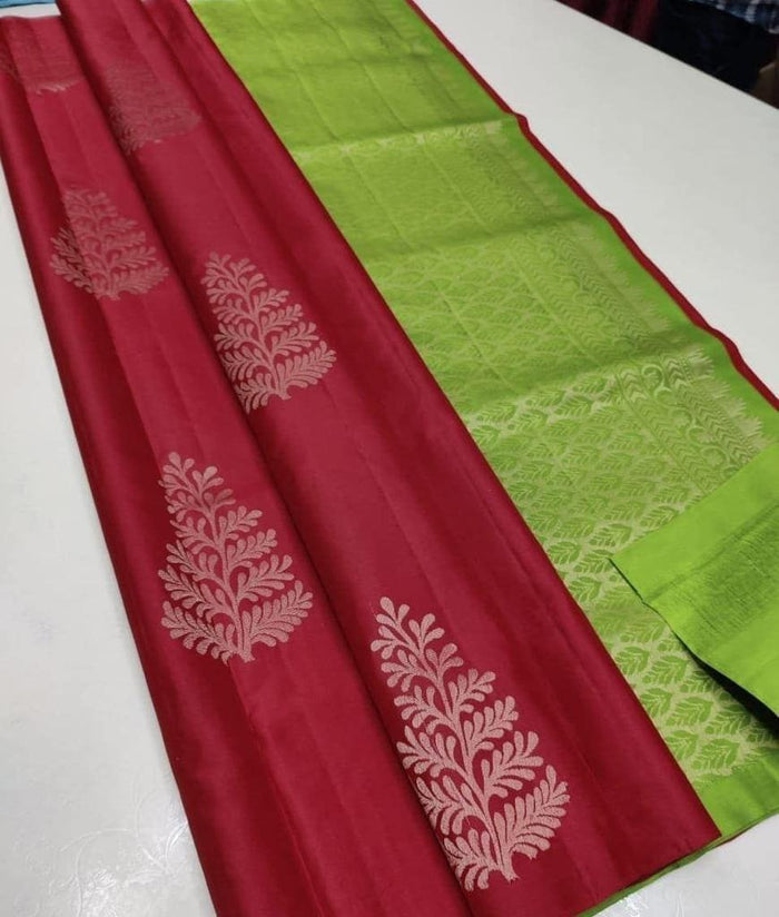 Brick Red Jacquard Saree – Rich Woven Saree for Festive & Wedding Style