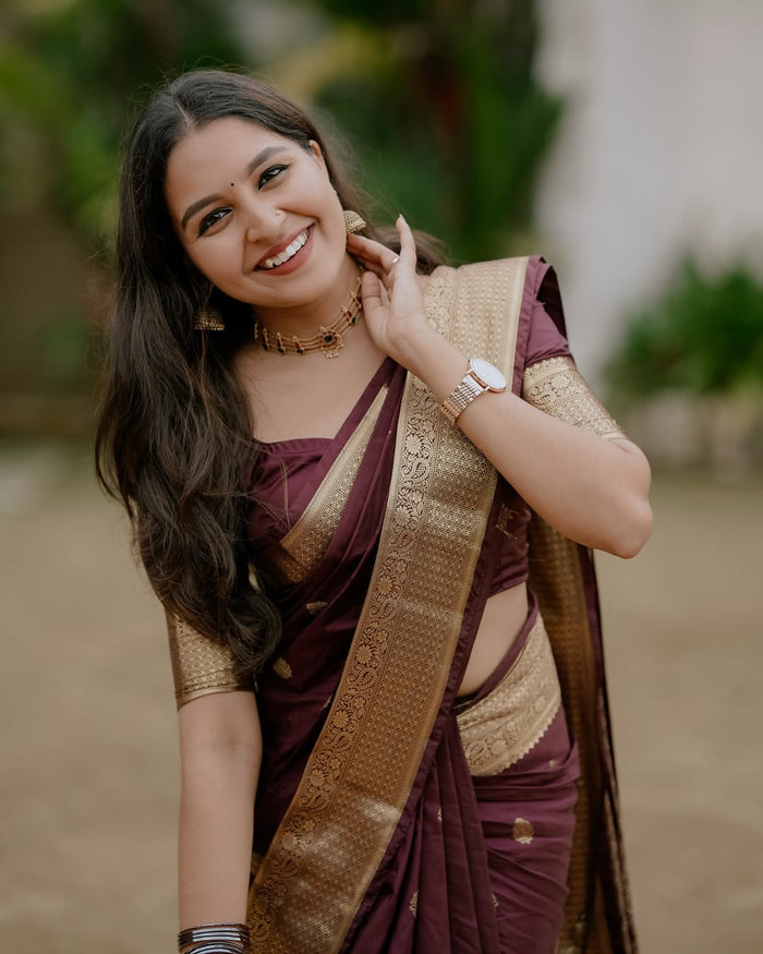 Maroon Jacquard Saree – Royal Festive Elegance with Intricate Woven Detail