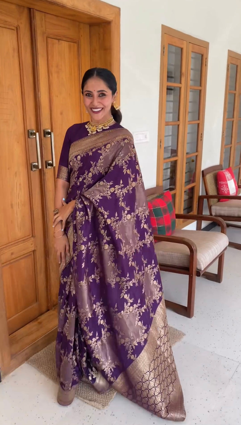 Dark Purple Jacquard Saree