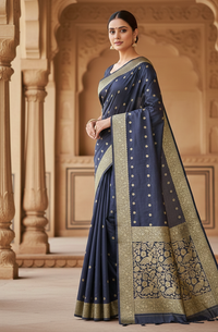 Navy Blue Jacquard Saree for Women – Premium Festive & Elegant Party Wear