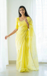 Yellow Jacquard Saree
