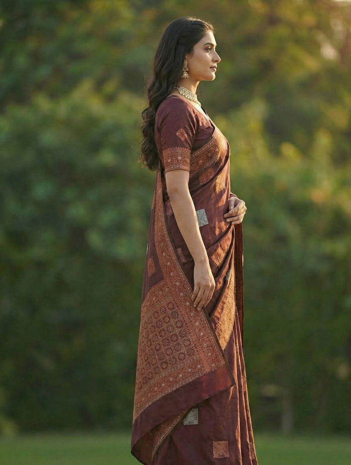 Wine Jacquard Saree – Elegant Woven Saree in a Rich, Regal Shade