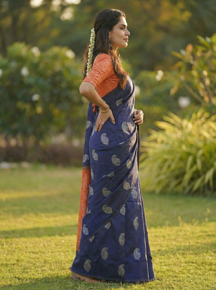 Elegant Blue Jacquard Saree – Lightweight, Festive & Perfect for All Occasions