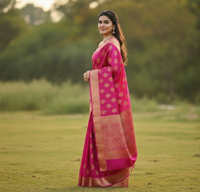 Royal Dark Pink Jacquard Saree for Women – Premium Festive, Party & Wedding Wear