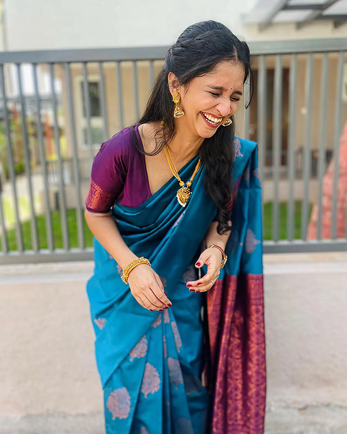 Royal Blue Jacquard Saree for Weddings, Parties & Festive Elegance