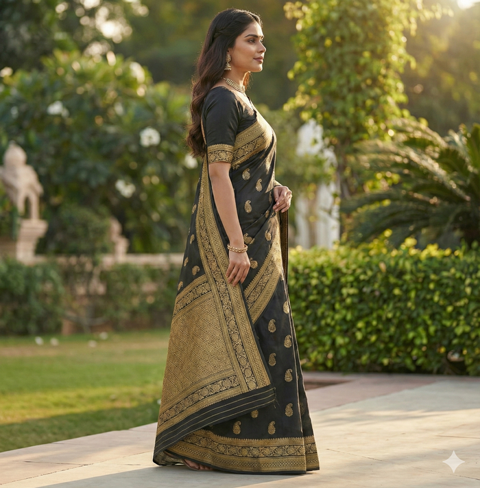 Classic Black Jacquard Saree – Premium Woven Elegance for Parties & Festive Wear
