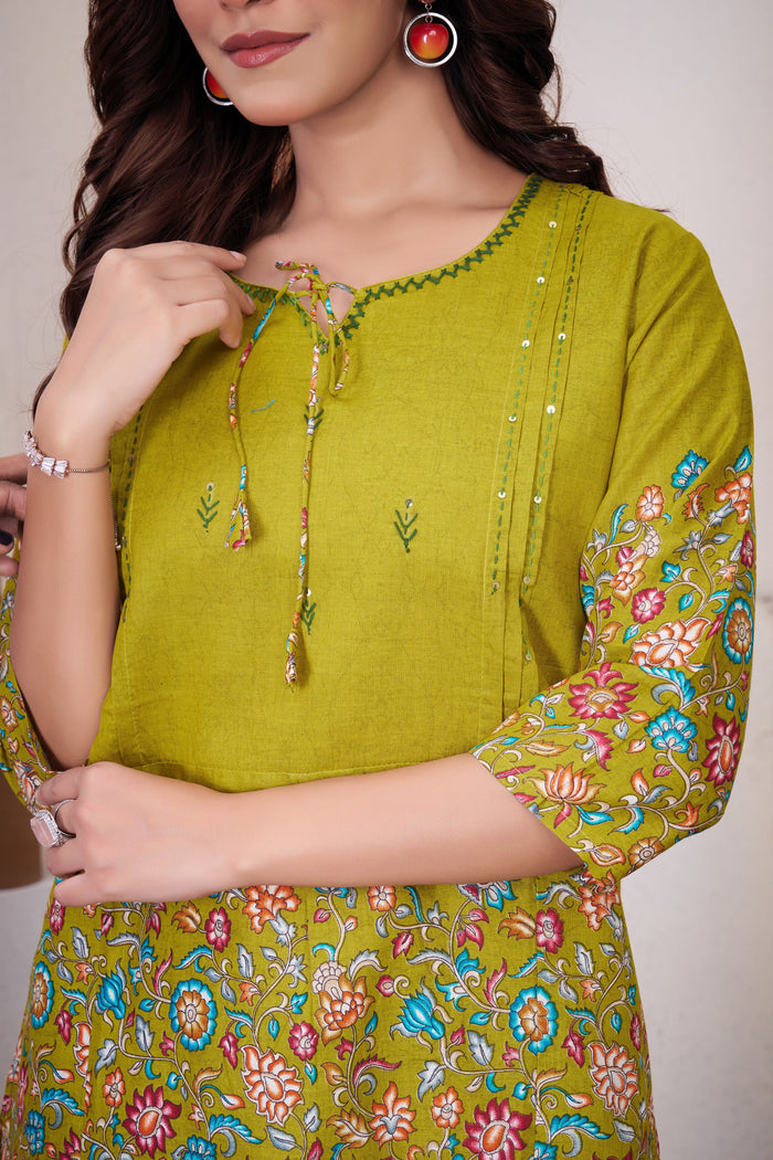 Lemon Yellow Pure Cotton Printed Co-Ord Set – Trendy Women’s Top & Bottom Set