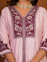 Pink Roman Silk Anarkali Kurti Set