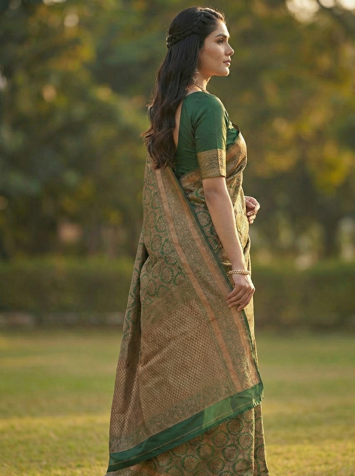 Mahendi Green Jacquard Saree – Elegant & Ethnic Indian Wear