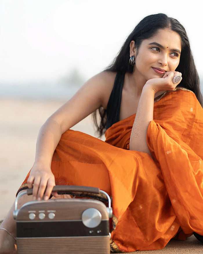 Orange Jacquard Saree – Vibrant & Elegant Indian Ethnic Wear