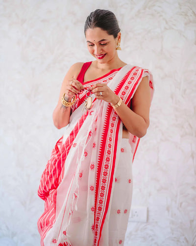 Elegant White Jacquard Saree