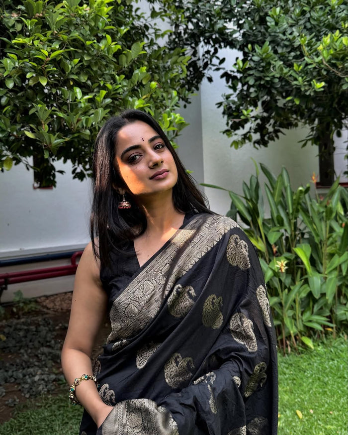 Luxury Black Jacquard Saree for Festive & Party Wear Elegance