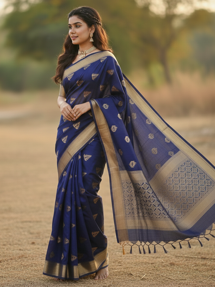 Blue Jacquard Saree – Elegant Woven Saree for Festive & Party Occasions
