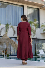Maroon Chinnon Embroidered Kurta Set