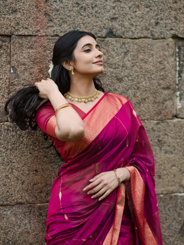 Dark Pink Jacquard Saree – Bold Woven Elegance with Festive Grace