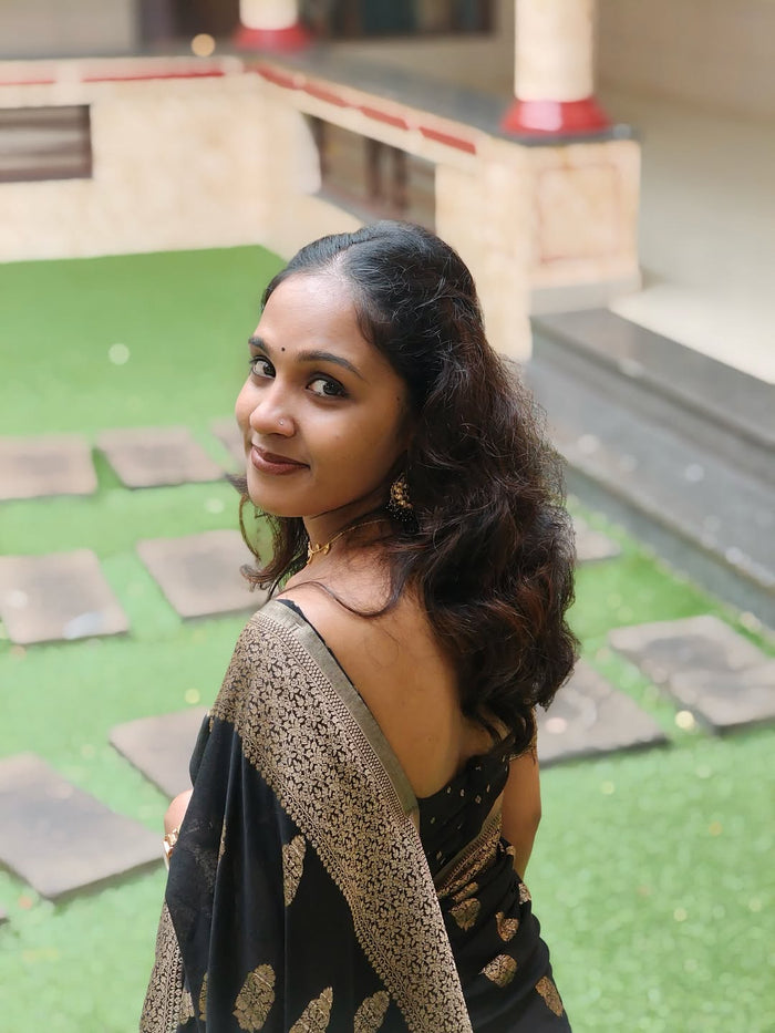 Midnight Black Jacquard Saree – Refined Woven Artistry for Elegant Occasions