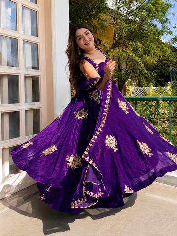 Purple Embroidered Anarkali Suit Set