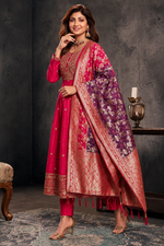 Banarasi Silk Anarkali Kurti Pant Dupatta Set