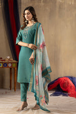 Rama Green Shimmer Gold Silk Multi Embroidered Suit Set