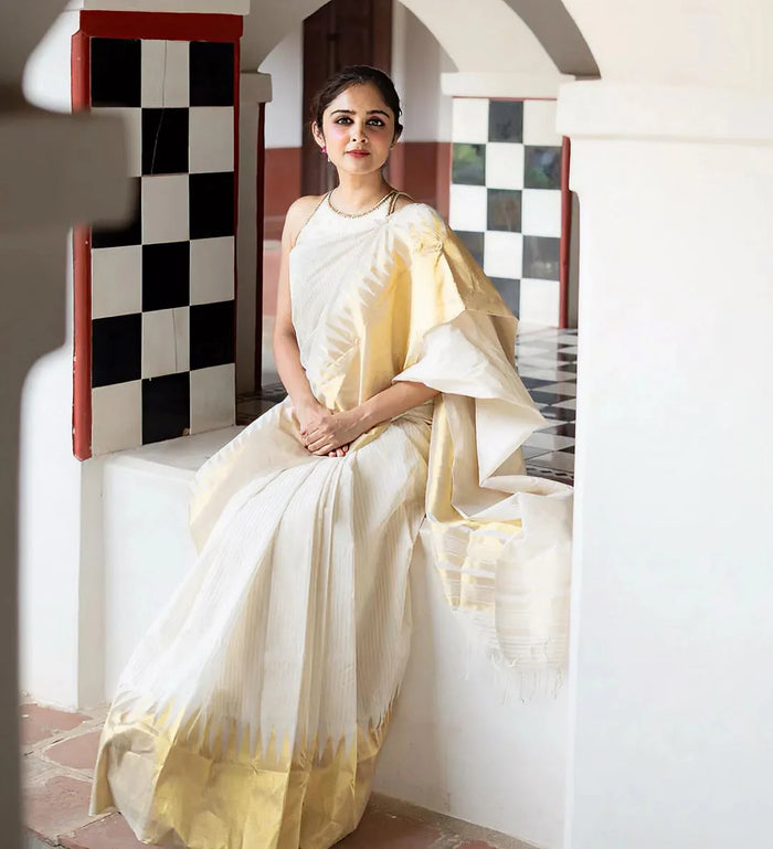 Samantha Fame Groovy White Colored Festive Wear Pure Linen Saree