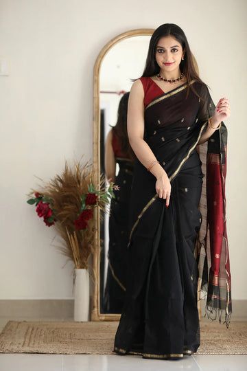 Black Maroon Jacquard Saree for Premium Festive & Party Elegance
