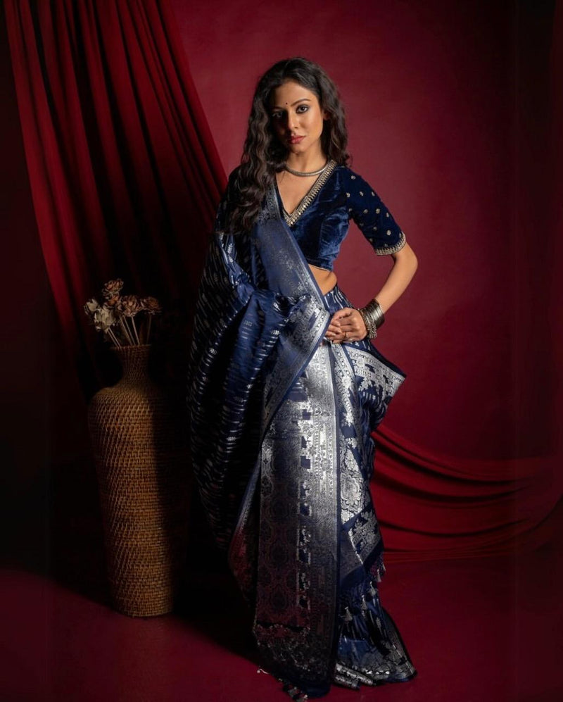 Dark Blue Jacquard Saree