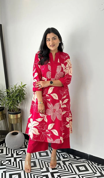 Pink Floral Georgette Kurta Palazzo Set