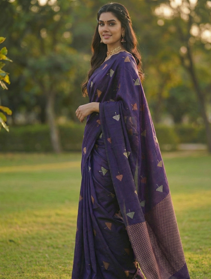 Royal Purple Jacquard Saree – Elegant Woven Saree for Festive & Party Wear