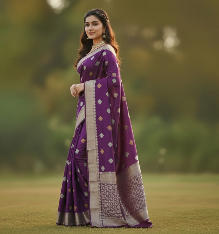 Wine Jacquard Saree – Elegant Woven Saree for Festive & Wedding Occasions
