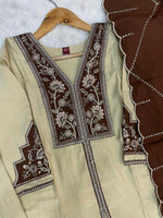 Cream Roman Silk Anarkali Kurti Set