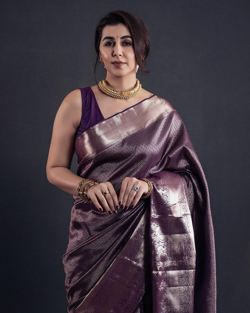 Majestic Dark Purple Jacquard Saree