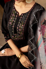 Black Roman Silk Multi Embroidered Suit Set