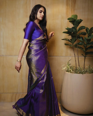 Royal Dark Purple Jacquard Saree for Wedding, Festive & Party Elegance