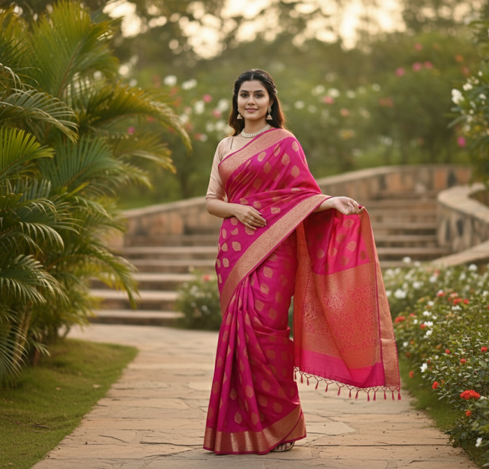 Royal Dark Pink Jacquard Saree for Women – Premium Festive, Party & Wedding Wear