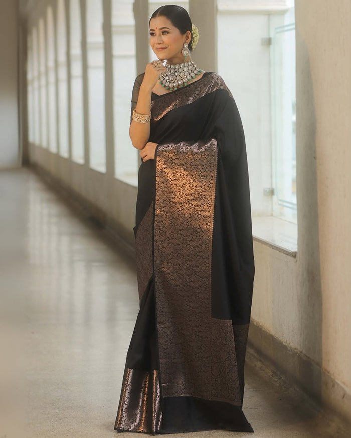 Luxury Black Jacquard Saree – Classic Elegance with Premium Woven Detailing