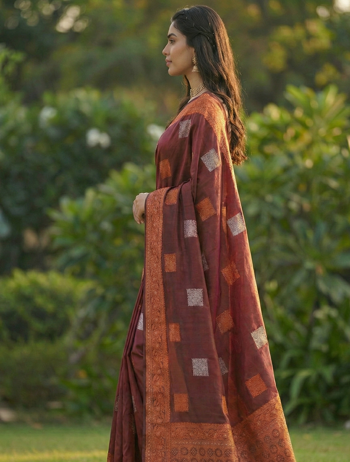 Luxury Maroon Jacquard Saree – Rich Woven Elegance for Special Occasions