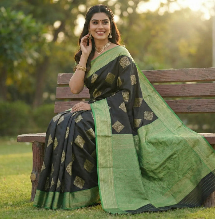 Black Green Jacquard Saree – Premium Festive Wear with Rich Traditional Detailing
