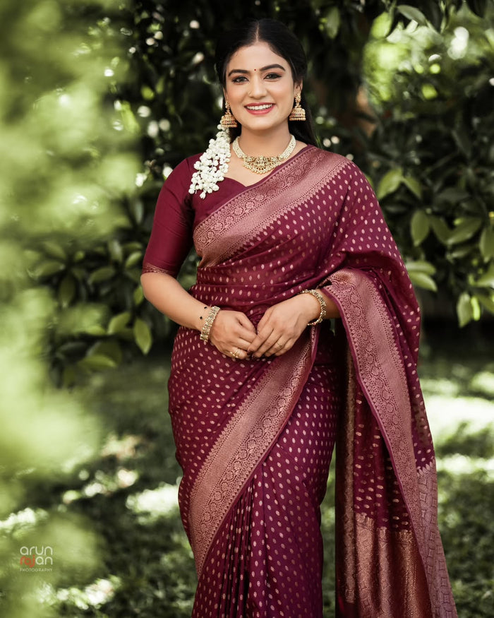 Royal Maroon Jacquard Saree for Festive & Wedding Elegance