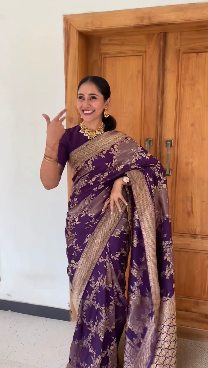Dark Purple Jacquard Saree – Timeless Elegance in Royal Weave