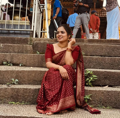 Stunning Red Jacquard Saree